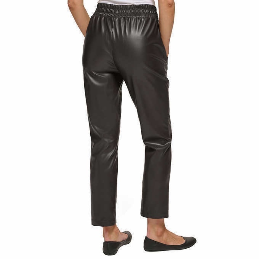 DKNY Jeans Black Faux Leather Pants Trousers Joggers Elastic Waist Y2K Cute Goth